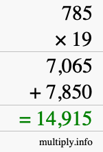 How to calculate 785 times 19 using long multiplication