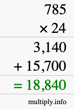 How to calculate 785 times 24 using long multiplication