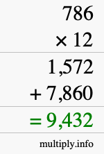 How to calculate 786 times 12 using long multiplication How to calculate 786 times 12 using long multiplication