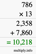 How to calculate 786 times 13 using long multiplication