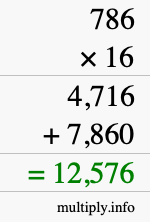 How to calculate 786 times 16 using long multiplication
