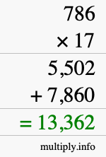 How to calculate 786 times 17 using long multiplication
