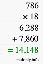 How to calculate 786 times 18 using long multiplication