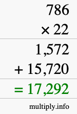 How to calculate 786 times 22 using long multiplication