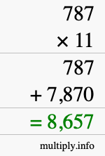 How to calculate 787 times 11 using long multiplication