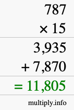 How to calculate 787 times 15 using long multiplication