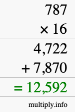 How to calculate 787 times 16 using long multiplication