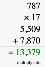 How to calculate 787 times 17 using long multiplication