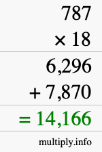 How to calculate 787 times 18 using long multiplication