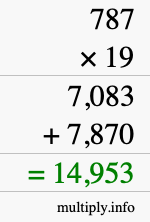 How to calculate 787 times 19 using long multiplication