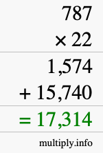 How to calculate 787 times 22 using long multiplication