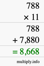 How to calculate 788 times 11 using long multiplication