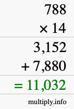 How to calculate 788 times 14 using long multiplication