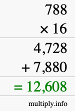 How to calculate 788 times 16 using long multiplication