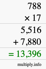 How to calculate 788 times 17 using long multiplication