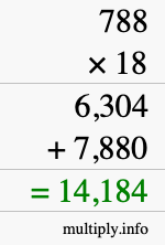 How to calculate 788 times 18 using long multiplication
