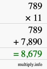How to calculate 789 times 11 using long multiplication