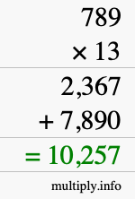 How to calculate 789 times 13 using long multiplication