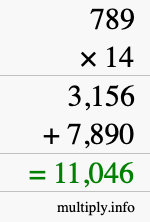 How to calculate 789 times 14 using long multiplication