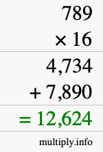 How to calculate 789 times 16 using long multiplication