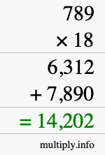 How to calculate 789 times 18 using long multiplication