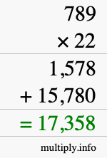 How to calculate 789 times 22 using long multiplication
