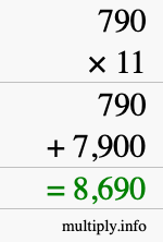 How to calculate 790 times 11 using long multiplication