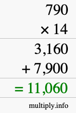 How to calculate 790 times 14 using long multiplication
