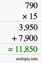 How to calculate 790 times 15 using long multiplication