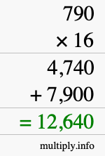 How to calculate 790 times 16 using long multiplication