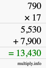 How to calculate 790 times 17 using long multiplication