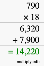 How to calculate 790 times 18 using long multiplication