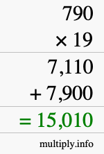 How to calculate 790 times 19 using long multiplication