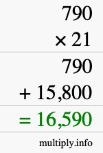 How to calculate 790 times 21 using long multiplication
