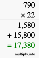 How to calculate 790 times 22 using long multiplication