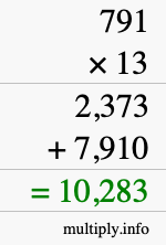 How to calculate 791 times 13 using long multiplication
