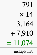 How to calculate 791 times 14 using long multiplication