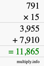 How to calculate 791 times 15 using long multiplication