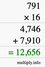 How to calculate 791 times 16 using long multiplication