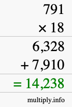 How to calculate 791 times 18 using long multiplication