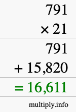 How to calculate 791 times 21 using long multiplication