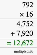 How to calculate 792 times 16 using long multiplication