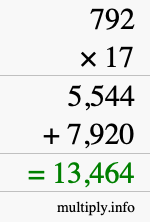 How to calculate 792 times 17 using long multiplication