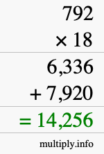 How to calculate 792 times 18 using long multiplication