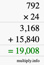 How to calculate 792 times 24 using long multiplication