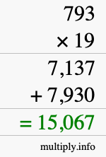 How to calculate 793 times 19 using long multiplication