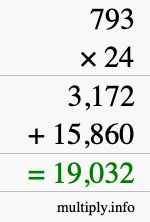 How to calculate 793 times 24 using long multiplication