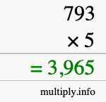 How to calculate 793 times 5 using long multiplication