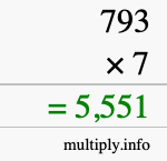 How to calculate 793 times 7 using long multiplication