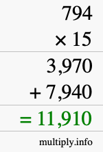 How to calculate 794 times 15 using long multiplication How to calculate 794 times 15 using long multiplication